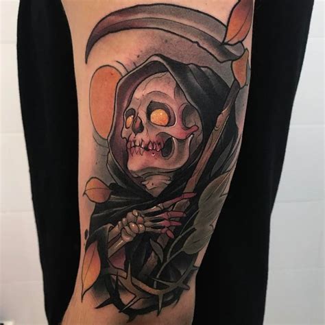 Neo-traditional Grim Reaper tattoo